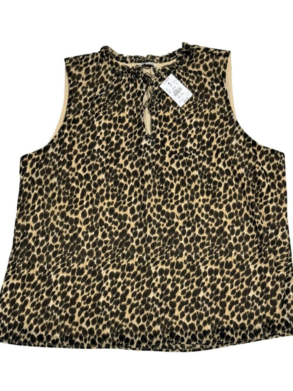 J.Crew Factory Sleeveless Leopard Print Blouse XL Keyhole Tie Neck Lightweight